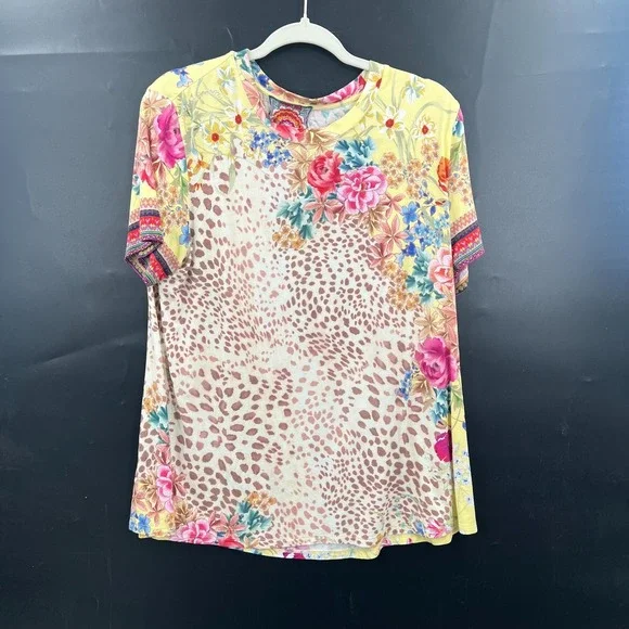 Johnny Was Wildflower Leopard Floral Swing Tee Boho Cottagecore Top Bamboo L - Picture 2 of 10